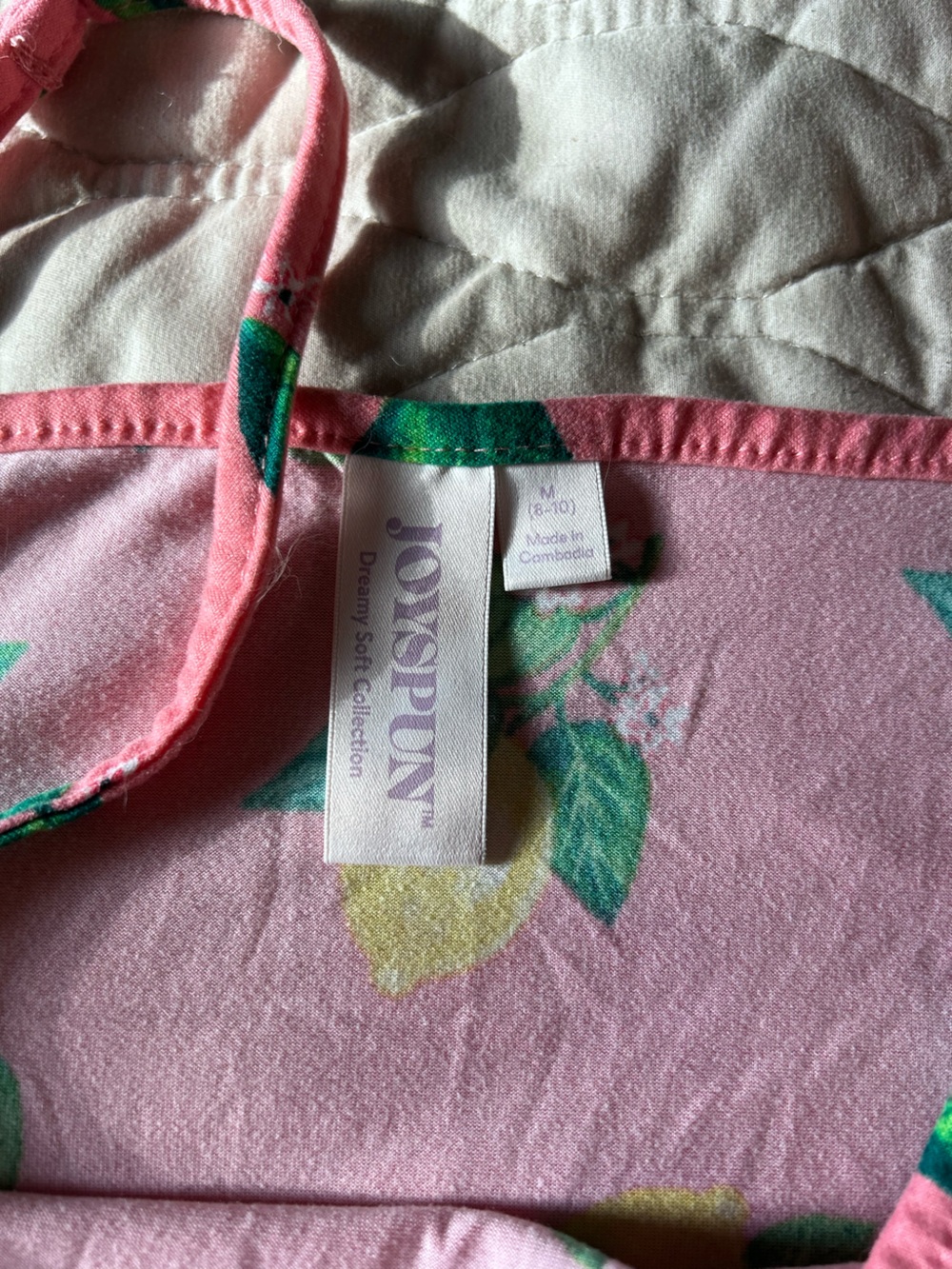 Pink Lemon-Print Lace Trim Cami & Short Pajama Set - Picture 2 of 2